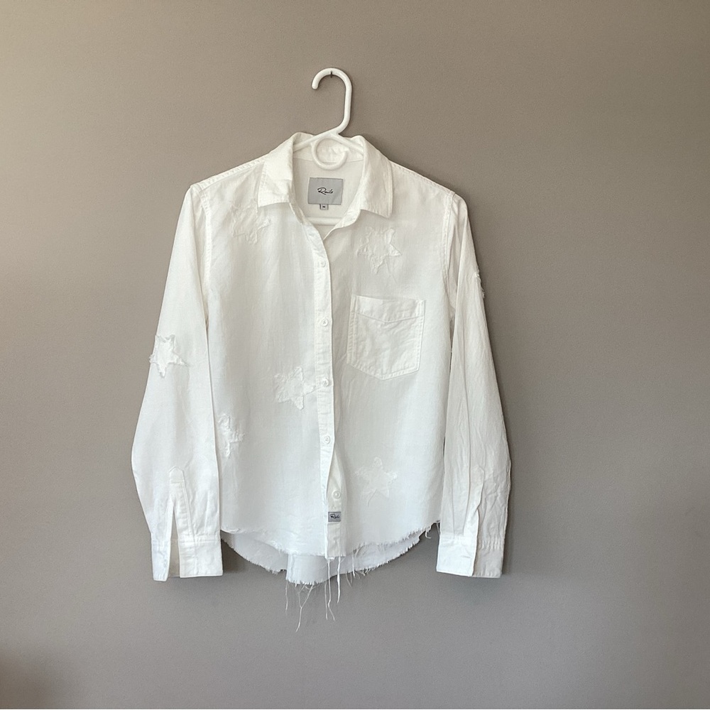 Rails Ingrid raw hem button down, XS, white stars.